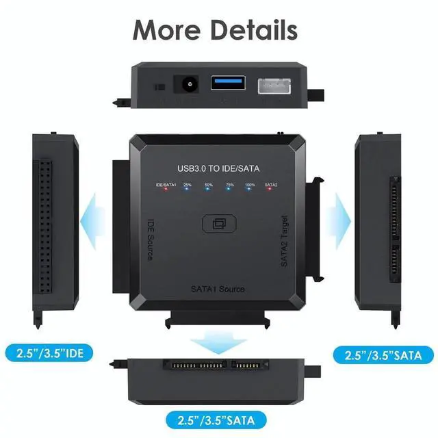 Alt view image 2 of 7 - WRIARICH USB3.0 SATA IDE Hard Drive Reader with One-Touch Clone Function, Fits 2.5/3.5 Inch HDD/SSD, Comes with 12V Power Adapter