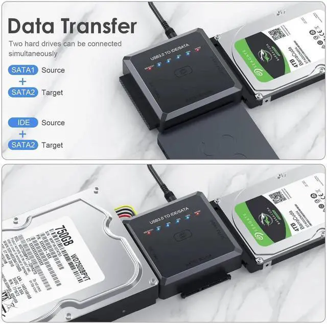 Alt view image 5 of 7 - WRIARICH USB3.0 SATA IDE Hard Drive Reader with One-Touch Clone Function, Fits 2.5/3.5 Inch HDD/SSD, Comes with 12V Power Adapter