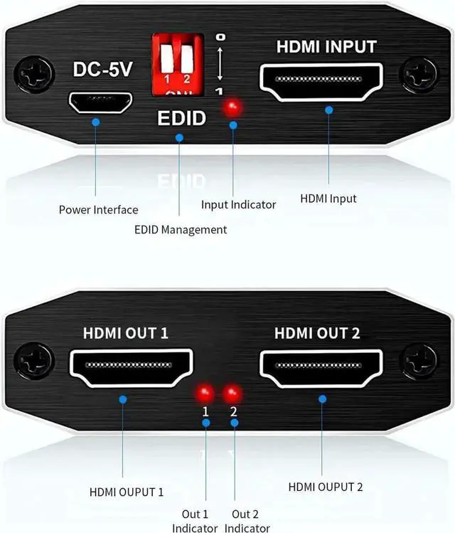 Alt view image 3 of 7 - WRIARICH 1 in 2 Out HDMI Splitter 1x2 with 4 Adjustable EDID Modes, HDMI 2.0b 4K@60Hz Dual Monitor Splitter, Supports HDCP2.2, RGB 4:4:4, 3D & Full HD 1080P for Gaming & Office Display