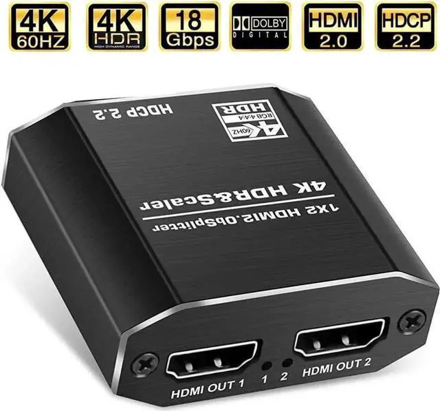 Main image of WRIARICH 1 in 2 Out HDMI Splitter 1x2 with 4 Adjustable EDID Modes, HDMI 2.0b 4K@60Hz Dual Monitor Splitter, Supports HDCP2.2, RGB 4:4:4, 3D & Full HD 1080P for Gaming & Office Display