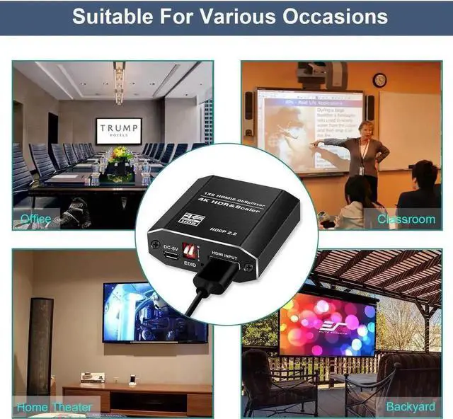 Alt view image 5 of 7 - WRIARICH 1 in 2 Out HDMI Splitter 1x2 with 4 Adjustable EDID Modes, HDMI 2.0b 4K@60Hz Dual Monitor Splitter, Supports HDCP2.2, RGB 4:4:4, 3D & Full HD 1080P for Gaming & Office Display