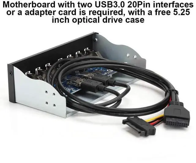 Alt view image 7 of 7 - WRIARICH 8-Port USB 3.0 Front Panel Hub, 19Pin Motherboard Header to 8 USB 3.0 Ports Optical Drive Bay Expansion Adapter for Desktop PC Chassis