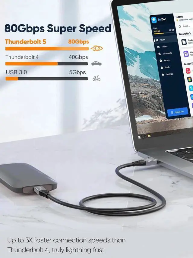 Alt view image 5 of 7 - WRIARICH 5FT USB4 Cable, 80Gbps Bidirectional, 120Gbps Unidirectional Bandwidth, 8K@60Hz, 240W PD Charging, USB-IF Certified, Compatible with Thunderbolt 5/4/3, USB4, SSD, MacBook M4 Pro, Docks, eGPU