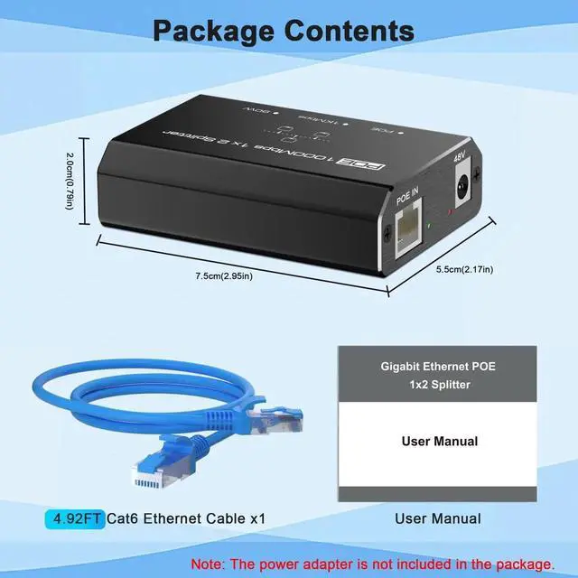 Alt view image 2 of 7 - WRIARICH Gigabit 1 in 2 Out PoE Splitter with 4.25FT Cat6 Cable, 2 Port Non-PoE to PoE Ethernet Splitter Adapter, Plug & Play, Transmission Up to 328 Feet