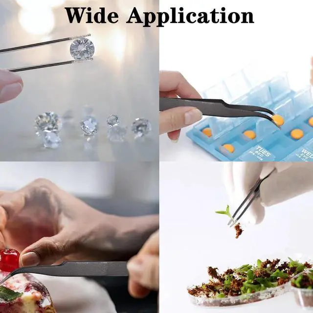 Alt view image 7 of 7 - WRIARICH 11PCS ESD Anti-Static Stainless Steel Precision Tweezers Kit with Storage Bag for Electronics, Lab, Jewelry & DIY Crafts