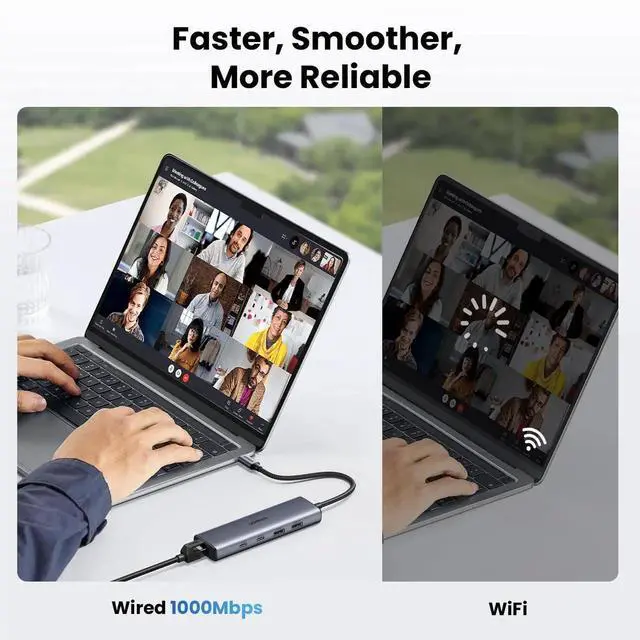 Alt view image 3 of 7 - 6-in-1 USB C to Ethernet Adapter Hub, 10Gbps USB 3.2 Multiport Dongle with 2×USB-C 3.2, USB-A 3.2/2.0, Gigabit RJ45 & Dedicated Power Port, Type-C Network Dock Compatible with Laptop, MacBook,