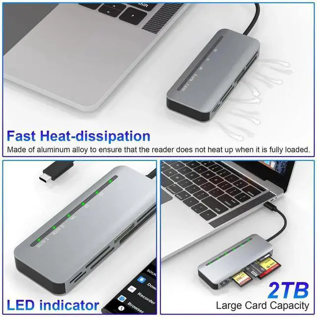 Alt view image 7 of 7 - 7-in-1 USB C Multi Card Reader, 5Gbps Aluminum Memory Card Adapter Supports SD/TF/CF/XD/Memory Stick Pro Duo, OTG Card Reader for Digital Cameras, iPhone 15/16, Android Phones, Tablets & Laptops