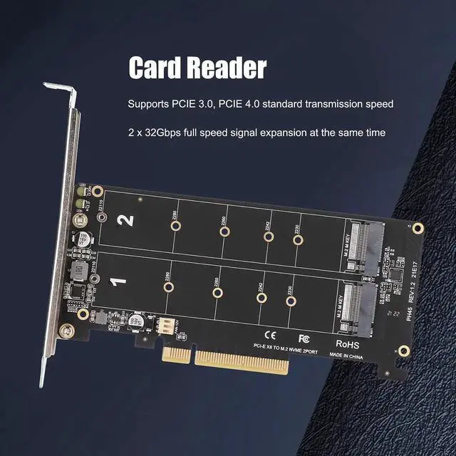 Alt view image 2 of 7 - WRIARICH PH45 M.2 NVMe M Key to PCIe X8 Adapter Card, PCIe 3.0/4.0 Full Speed 32Gbps NVMe SSD Expansion Card for Desktop PC