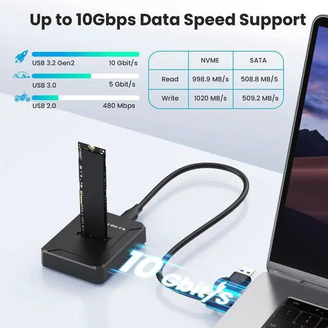 Alt view image 3 of 7 - WRIARICH USB-C M.2 SSD Enclosure, Supports NVMe M-Key & SATA B+M-Key, Fits 2230/2242/2260/2280/22110