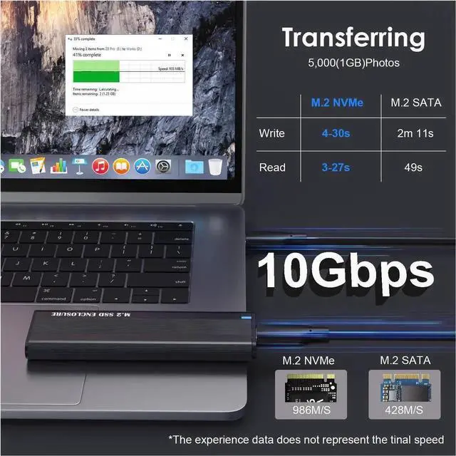 Alt view image 2 of 7 - WRIARICH M.2 NVMe & SATA SSD Enclosure, USB 3.1 Gen 2 10Gbps Type-C External SSD Reader Adapter, Fits M-Key / B+M Key M.2 Drives 2230 2242 2260 2280