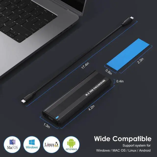 Alt view image 6 of 7 - WRIARICH M.2 NVMe & SATA SSD Enclosure, USB 3.1 Gen 2 10Gbps Type-C External SSD Reader Adapter, Fits M-Key / B+M Key M.2 Drives 2230 2242 2260 2280