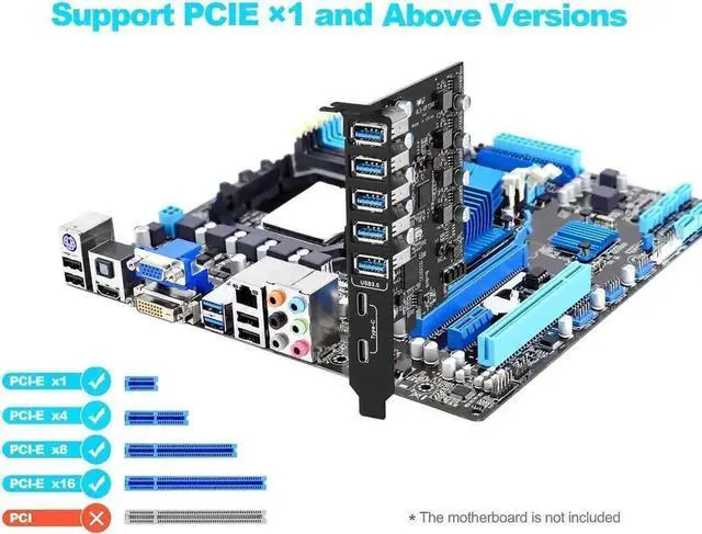 Alt view image 3 of 4 - WRIARICH 7-Port PCIe USB 3.0 Expansion Card, PCI Express X1 Adapter with 2 USB-C + 5 USB-A Ports 5Gbps, Full Height Bracket for Desktop PC Compatible Windows & Mac OS