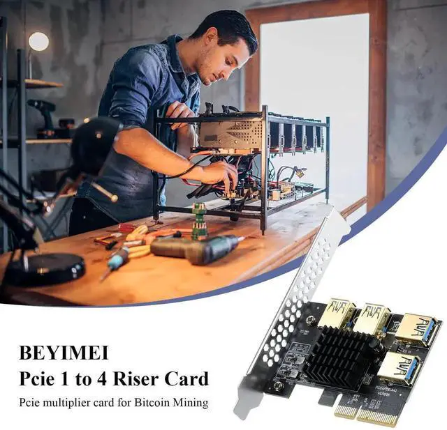 Alt view image 3 of 7 - WRIARICH PCI-E 4X to 4-Port USB 3.0 Multiplier Riser Card, 20Gbps Bandwidth GPU Converter Adapter for Bitcoin ETH Mining