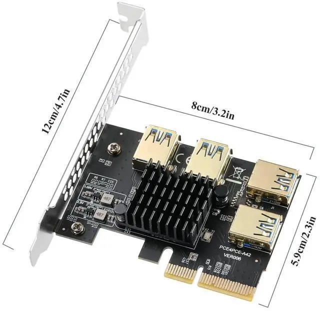 Alt view image 4 of 7 - WRIARICH PCI-E 4X to 4-Port USB 3.0 Multiplier Riser Card, 20Gbps Bandwidth GPU Converter Adapter for Bitcoin ETH Mining