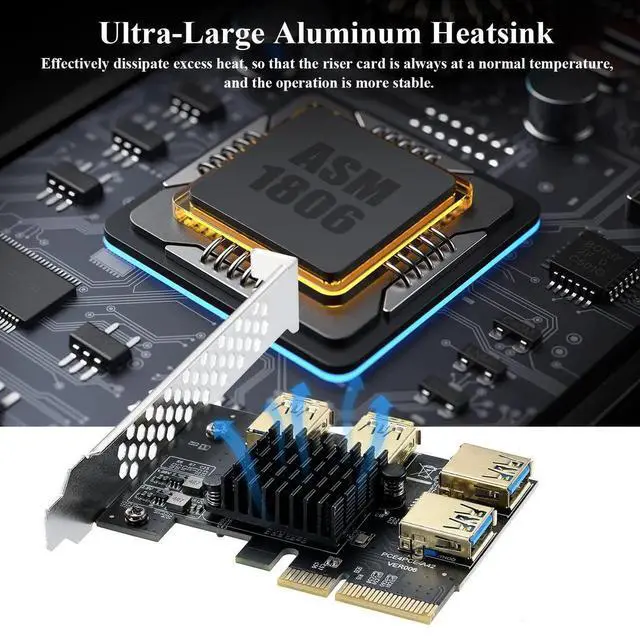 Alt view image 6 of 7 - WRIARICH PCI-E 4X to 4-Port USB 3.0 Multiplier Riser Card, 20Gbps Bandwidth GPU Converter Adapter for Bitcoin ETH Mining