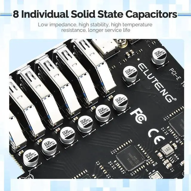 Alt view image 3 of 6 - WRIARICH 8-Port PCIe USB 3.2 Expansion Card (6×USB-A + 2×USB-C), Built-in 3 Independent Power Modules