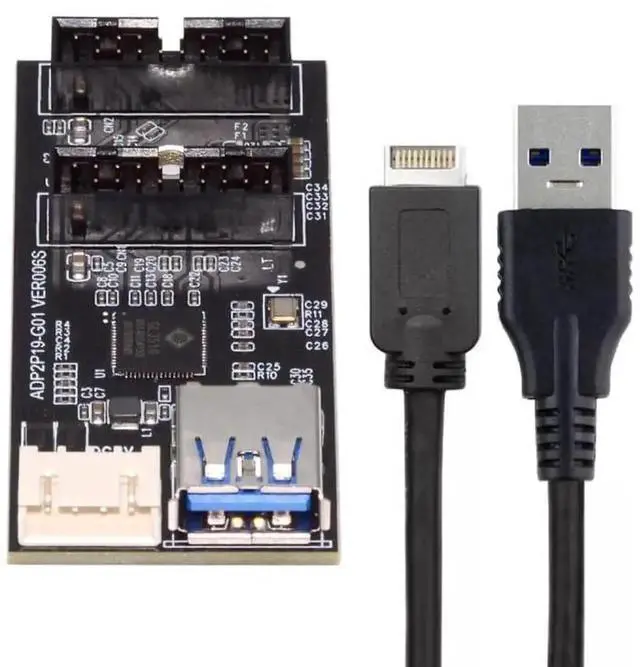 Main image of WRIARICH Internal USB Splitter PCBA Hub, Type-E / 19/20Pin Header to Dual USB3.0 19/20Pin Female Adapter 5Gbps for Motherboard Front Panel Expansion