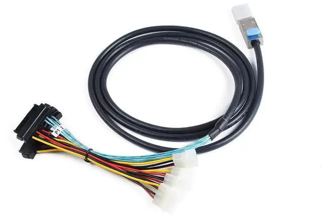 Alt view image 3 of 6 - WRIARICH 2M Mini-SAS SFF-8088 26Pin to 4X SAS SFF-8482 29Pin Fanout Cable with Large 4Pin Power, 6.6FT Compatible with Dell HP Lenovo Supermicro Server RAID HBA Controller