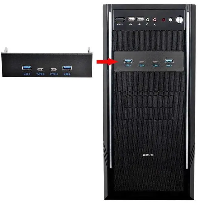 Alt view image 4 of 7 - WRIARICH 5.25 Inch Optical Drive Bay Front Panel Hub, 4-Port USB 3.0 + USB-C Motherboard Expansion Adapter for Desktop PC Chassis