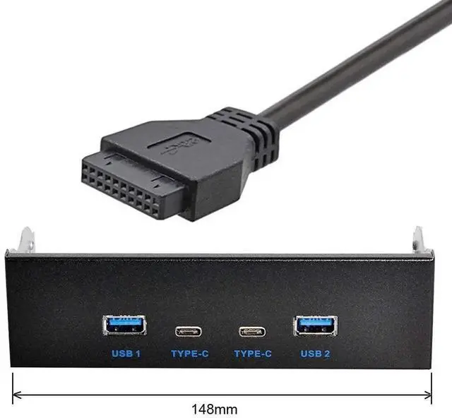 Alt view image 7 of 7 - WRIARICH 5.25 Inch Optical Drive Bay Front Panel Hub, 4-Port USB 3.0 + USB-C Motherboard Expansion Adapter for Desktop PC Chassis