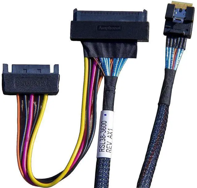 Alt view image 2 of 6 - WRIARICH PCIe 4.0 SlimSAS x4 to U.3 NVMe Cable, SFF-8654 38Pin 4i Host to SFF-8639 68Pin U.3 Drive Cable with SATA 15Pin Power, Internal Server Storage Wire, 75CM Length