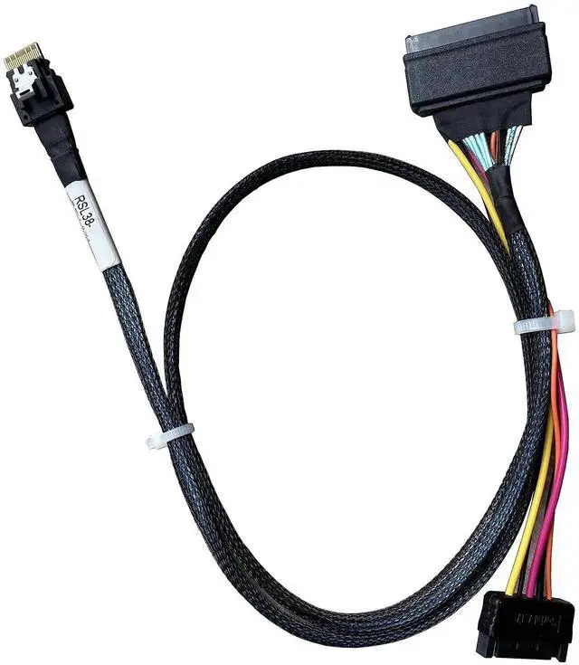 Alt view image 5 of 6 - WRIARICH PCIe 4.0 SlimSAS x4 to U.3 NVMe Cable, SFF-8654 38Pin 4i Host to SFF-8639 68Pin U.3 Drive Cable with SATA 15Pin Power, Internal Server Storage Wire, 75CM Length