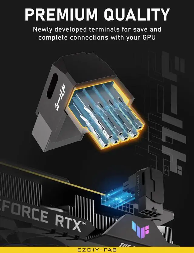 Alt view image 2 of 6 - WRIARICH 2 Pack Black Shield Series Reverse 90° Angled 8Pin PCIe GPU Power Adapter, Aluminum Alloy Direction Changing Connector