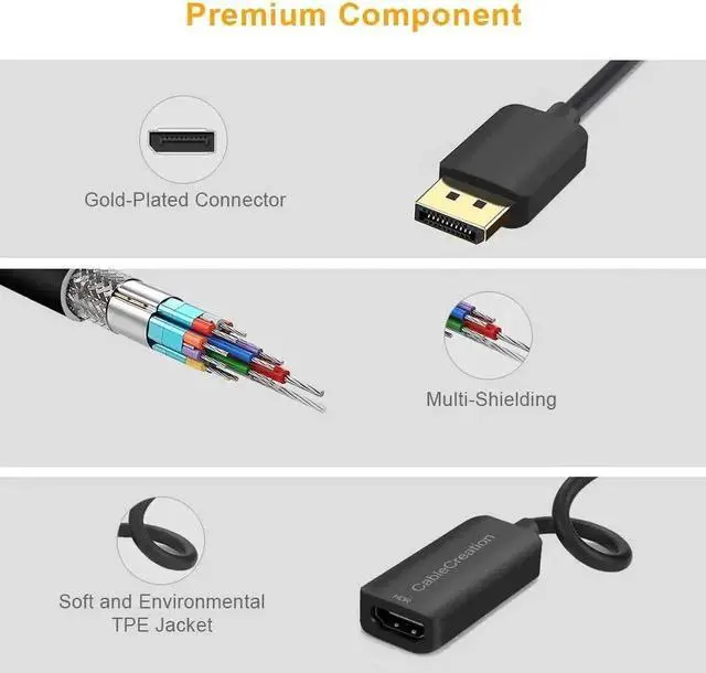 Alt view image 6 of 7 - WRIARICH CableCreation Active DP 1.4 Male to HDMI 2.0 Female Adapter Gold-Plated Support 4K60Hz 2K144Hz HDR Eyefinity Multi-Display