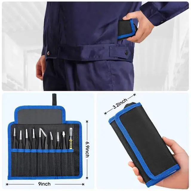 Alt view image 2 of 7 - WRIARICH 10 Pack ESD Anti-Static Stainless Steel Precision Tweezers Set with Storage Bag, for Soldering, Electronics Repair, Jewelry Craft & Lab Use