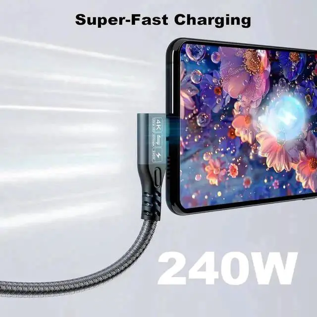 Alt view image 3 of 7 - WRIARICH 6.6ft USB4 & Thunderbolt 4 Cable, USB-C to USB-C, 40Gbps, 240W PD3.1 Charging, 8K@60Hz 4K@120Hz HDR for Laptops, SSDs & Monitors
