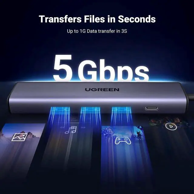 Alt view image 2 of 6 - WRIARICH 5 in 1 USB 3.0 Hub with Gigabit Ethernet Adapter, Multiport USB LAN Dongle with 3×USB 3.0 + RJ45 + USB-C Power Port, Plug and Play Compatible with MacBook, Dell XPS, Windows 11 Laptops