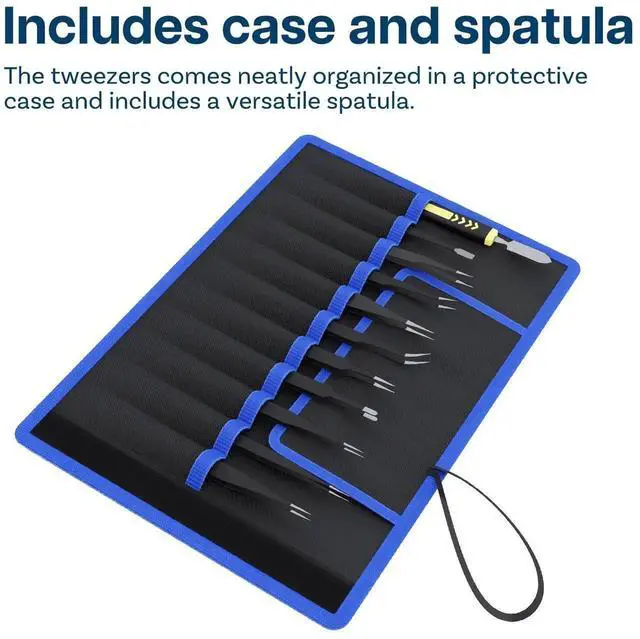 Alt view image 5 of 6 - WRIARICH 10 Pack ESD Anti-Static Stainless Steel Precision Tweezers Set with Spatula & Storage Case, Industrial Fine Tip Tweezers for Electronics Repair, Jewelry, Lab, Craft & Hobby Use