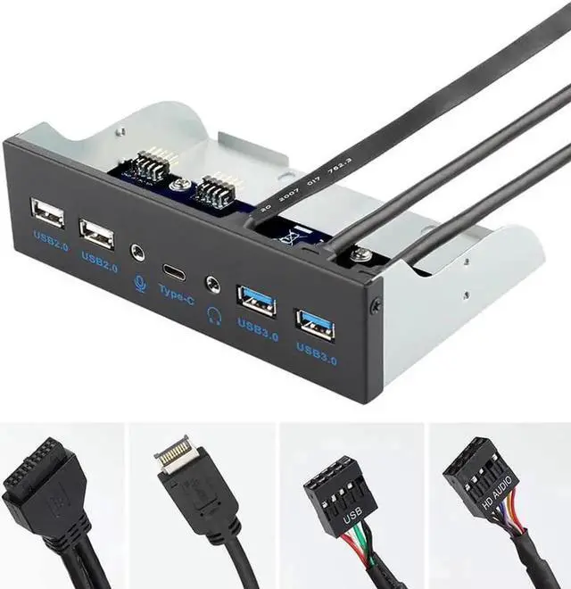 Alt view image 6 of 6 - 5.25 Inch Optical Drive Bay Multifunction Front Panel Expansion Board, 10Gbps USB3.1 Gen2 Type-C, 7 Ports Total with USB3.0, USB2.0, HD Audio & Mic Jack, Equipped with 20Pin Key-A USB3.1 Motherboard H