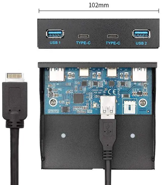 Alt view image 6 of 7 - WRIARICH 3.5 Inch Floppy Bay Front Panel Hub, Motherboard USB 3.1 Header Splitter Cable with USB-C + 3 USB3.0 Ports for Desktop PC Chassis Upgrade