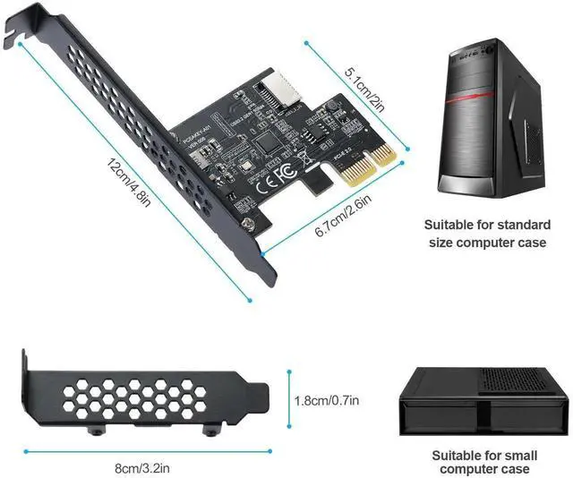 Alt view image 2 of 7 - WRIARICH PCIe 1X to USB 3.2 Gen1 Type-E Expansion Card 5Gbps with ASM1042A