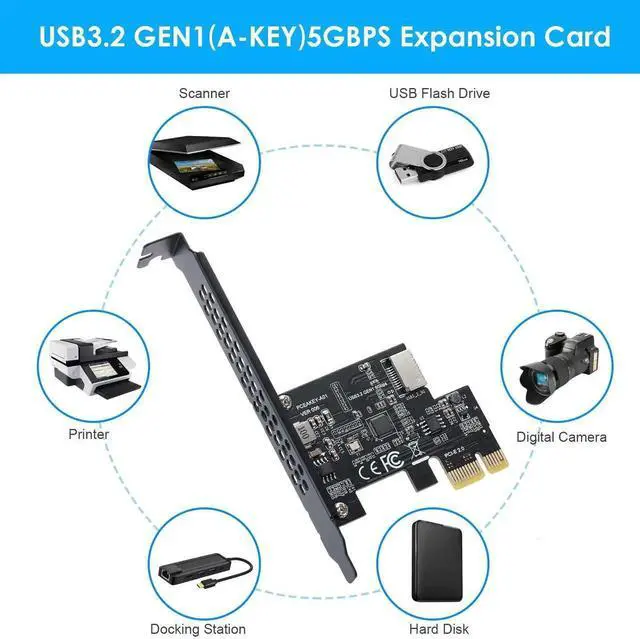 Alt view image 6 of 7 - WRIARICH PCIe 1X to USB 3.2 Gen1 Type-E Expansion Card 5Gbps with ASM1042A