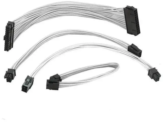 Main image of WRIARICH White Nylon Sleeved PSU Extension Cable Set | ATX 24Pin, EPS 4+4Pin, PCIe 6+2Pin & PCIe 6Pin PC Power Cords