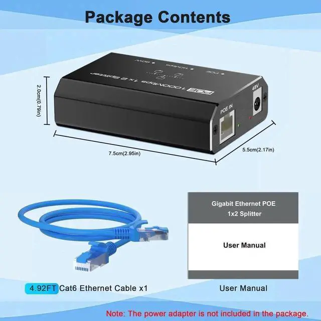 Alt view image 5 of 7 - 2-Port Gigabit PoE Splitter with 4.25FT Cat6 Ethernet Cable, 1 In 2 Out Non-PoE to PoE Network Splitter Adapter, Plug & Play, Transmission Distance Up to 328 Feet for IP Camera & Network Devices