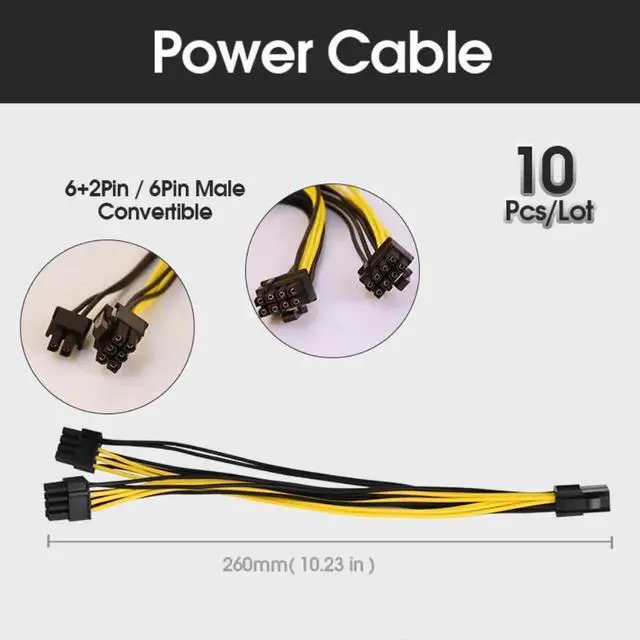 Alt view image 4 of 4 - WRIARICH 10 Pack 260mm PCIe 8Pin Female to 8Pin(6+2) Male GPU Power Extension Cables for Graphics Card Mining Motherboard
