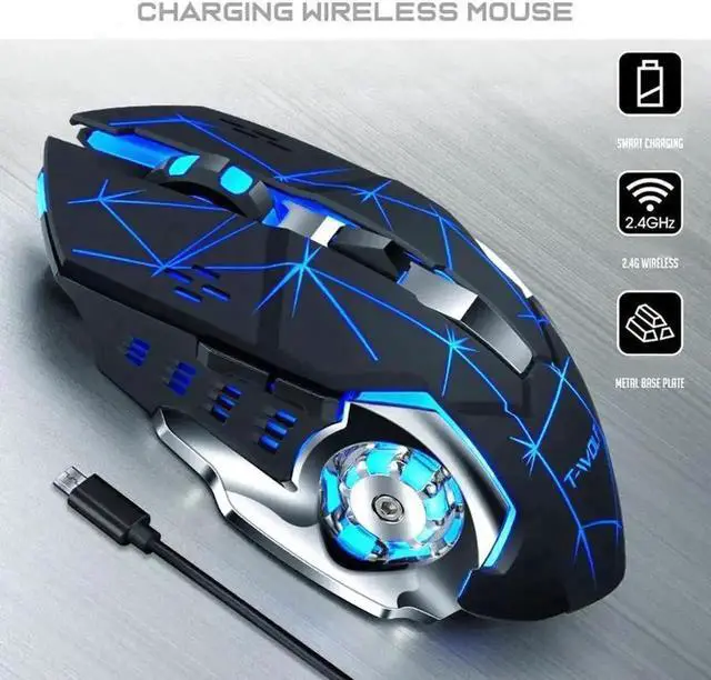 Alt view image 3 of 5 - WRIARICH 2.4G Wireless Rechargeable Silent Gaming Mouse, 2400 DPI Adjustable 7 Color Breathing Backlit Mouse for PC Laptop Gamer
