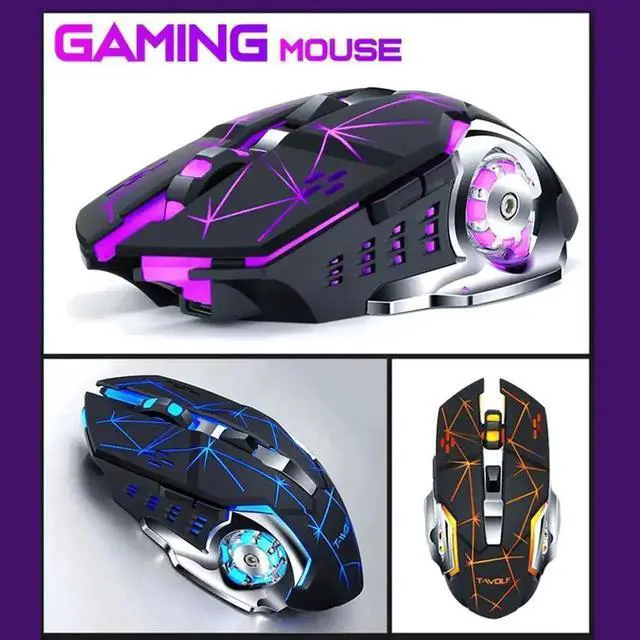 Alt view image 5 of 5 - WRIARICH 2.4G Wireless Rechargeable Silent Gaming Mouse, 2400 DPI Adjustable 7 Color Breathing Backlit Mouse for PC Laptop Gamer