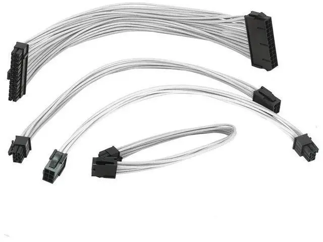 Main image of WRIARICH White Nylon Sleeved PSU Extension Cable Kit, ATX 24Pin / EPS 4+4Pin / PCI-E 6+2Pin / PCI-E 6Pin PC Power Extension Cords