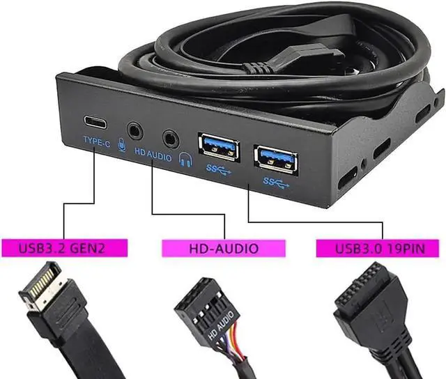 Alt view image 2 of 5 - WRIARICH 3.5 Inch PC Front Panel Hub, 10Gbps USB 3.2 Gen2 USB-C + 2 USB3.0 Ports with HD Audio Mic, Uses Motherboard 20-Pin & USB3.2 Key-A Header for Desktop Chassis