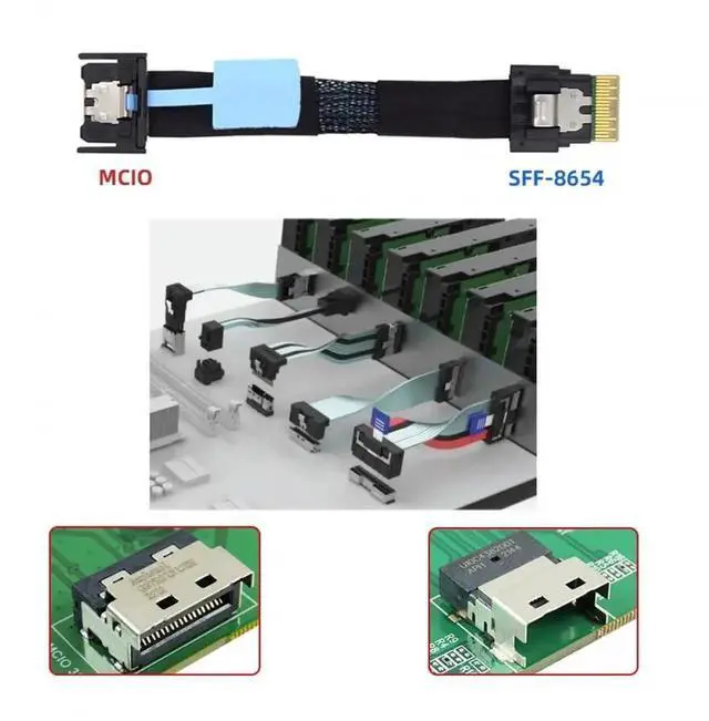 Alt view image 3 of 7 - WRIARICH PCIe 5.0 MCIO Mini Cool Edge IO 4i 38Pin Male to SFF-8654 Slimline 4X High-Speed Extender Cable, 50cm Server Internal Data Cable