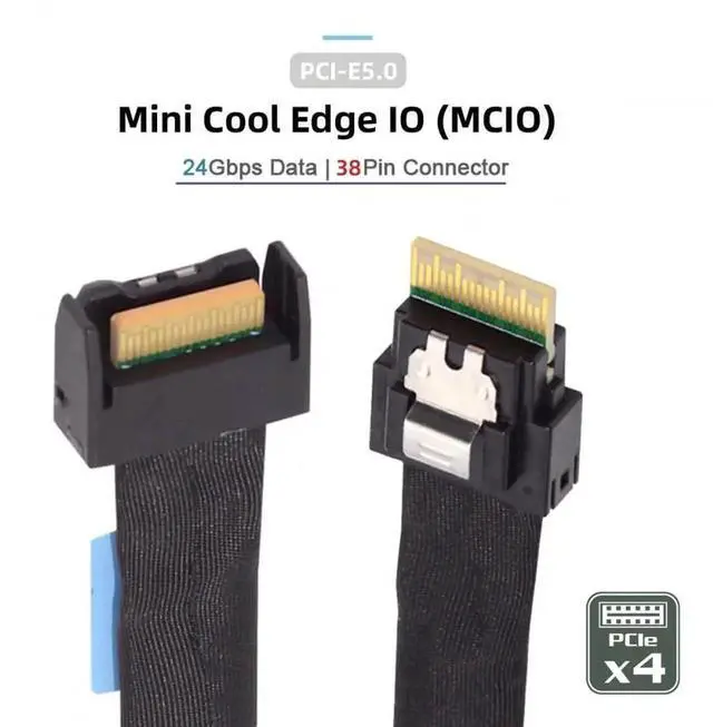 Alt view image 6 of 7 - WRIARICH PCIe 5.0 MCIO Mini Cool Edge IO 4i 38Pin Male to SFF-8654 Slimline 4X High-Speed Extender Cable, 50cm Server Internal Data Cable