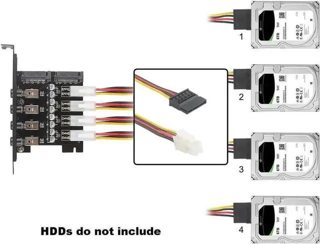Alt view image 6 of 6 - WRIARICH 4-Bay SATA Hard Drive Power Switch Selector Module, HDD/SSD Intelligent Power Manager for 2.5"/3.5" Drives, Full-Profile PCI Bracket Included