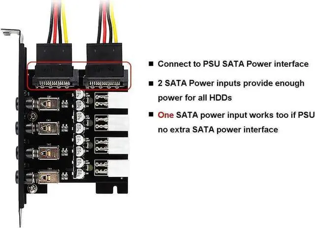 Alt view image 5 of 6 - WRIARICH 4-Bay SATA Hard Drive Power Switch Selector Module, HDD/SSD Intelligent Power Manager for 2.5"/3.5" Drives, Full-Profile PCI Bracket Included