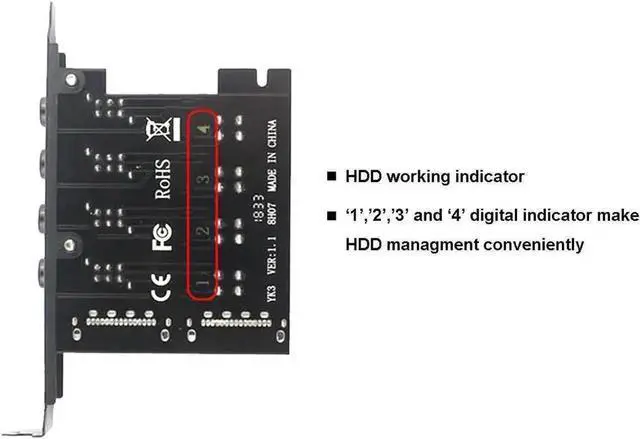 Alt view image 4 of 6 - WRIARICH 4-Bay SATA Hard Drive Power Switch Selector Module, HDD/SSD Intelligent Power Manager for 2.5"/3.5" Drives, Full-Profile PCI Bracket Included