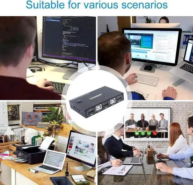 Alt view image 4 of 7 - WRIARICH AIMOS 2 Port HDMI KVM Switch Box with 4 USB Hub, 4K@30Hz UHD, 2 Computers Share 1 HD Monitor, Keyboard & Mouse