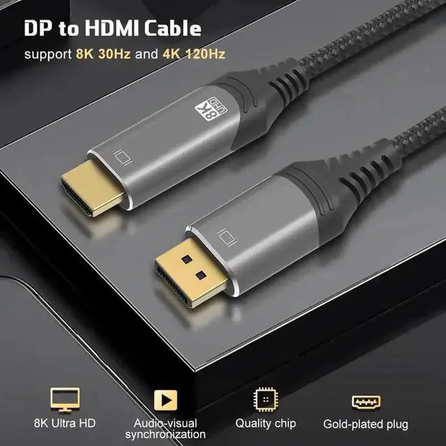 Alt view image 3 of 7 - WRIARICH 10FT HDMI to DisplayPort Cable, Unidirectional HDMI Input to DP Output, 8K & 4K Supported for PS5, Xbox, Mac Mini, PC Monitor
